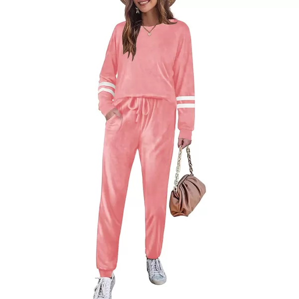 Ekouaer Sweatsuits Womens Loungewear Set Tracksuit Long Sleeve Pajamas Set with Pockets 2 Piece Outfits Lounge SetsVelour Velour Pink