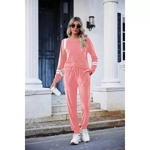 Ekouaer Sweatsuits Womens Loungewear Set Tracksuit Long Sleeve Pajamas Set with Pockets 2 Piece Outfits Lounge SetsVelour Velour Pink