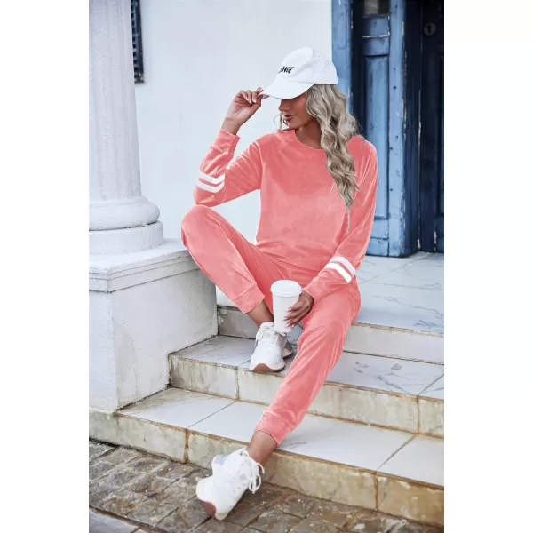 Ekouaer Sweatsuits Womens Loungewear Set Tracksuit Long Sleeve Pajamas Set with Pockets 2 Piece Outfits Lounge SetsVelour Velour Pink