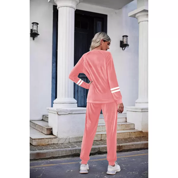 Ekouaer Sweatsuits Womens Loungewear Set Tracksuit Long Sleeve Pajamas Set with Pockets 2 Piece Outfits Lounge SetsVelour Velour Pink