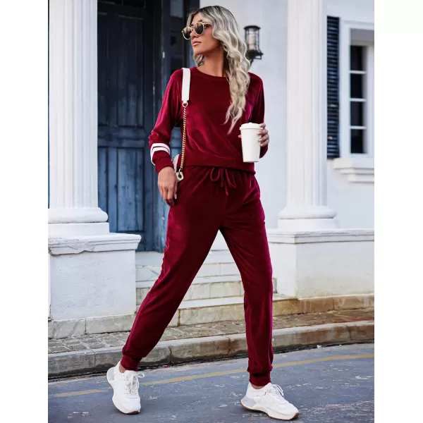 Ekouaer Sweatsuits Womens Loungewear Set Tracksuit Long Sleeve Pajamas Set with Pockets 2 Piece Outfits Lounge SetsVelour Velour Wine Red