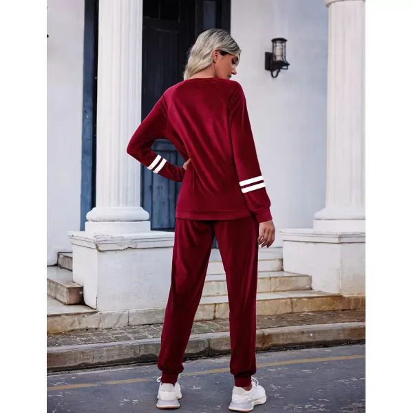 Ekouaer Sweatsuits Womens Loungewear Set Tracksuit Long Sleeve Pajamas Set with Pockets 2 Piece Outfits Lounge SetsVelour Velour Wine Red