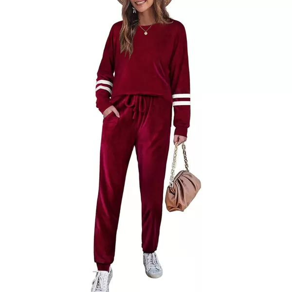 Ekouaer Sweatsuits Womens Loungewear Set Tracksuit Long Sleeve Pajamas Set with Pockets 2 Piece Outfits Lounge SetsVelour Velour Wine Red