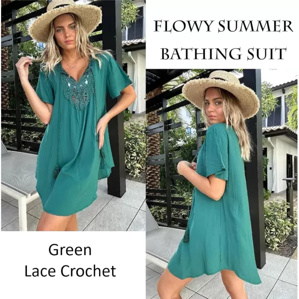 Ekouaer Swimsuit Cover Ups Women Lace Crochet VNeck Bikini Summer Beach Coverups Dress for Swimwear Bathing Suit00deep Green