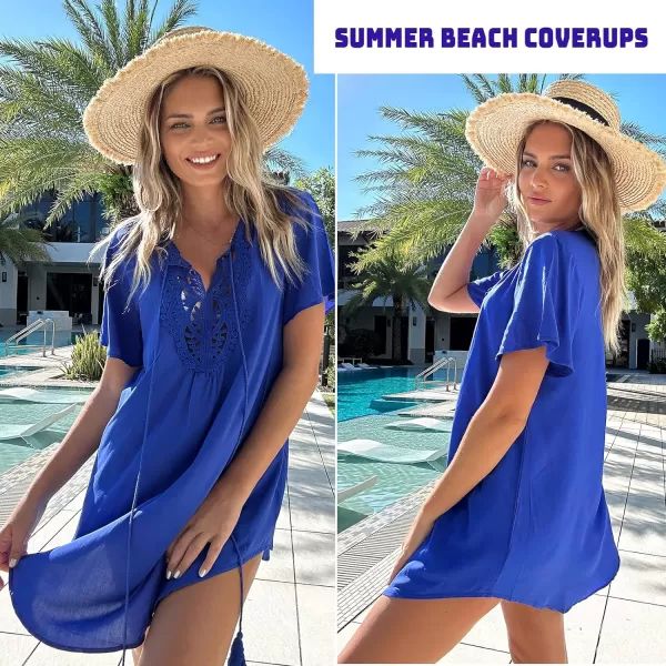 Ekouaer Swimsuit Cover Ups Women Lace Crochet VNeck Bikini Summer Beach Coverups Dress for Swimwear Bathing Suit00sky Blue