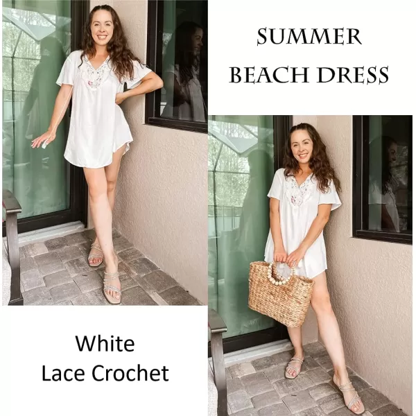 Ekouaer Swimsuit Cover Ups Women Lace Crochet VNeck Bikini Summer Beach Coverups Dress for Swimwear Bathing Suit00white