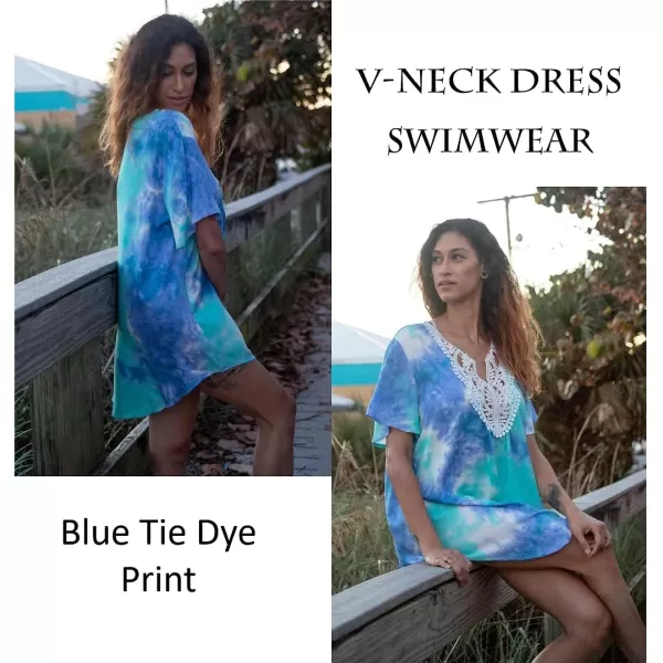 Ekouaer Swimsuit Cover Ups Women Lace Crochet VNeck Bikini Summer Beach Coverups Dress for Swimwear Bathing Suit02blue Tie Dye