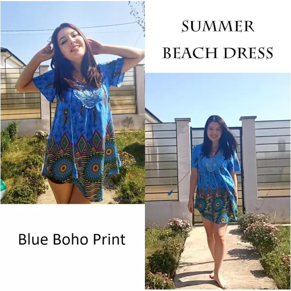 Ekouaer Swimsuit Cover Ups Women Lace Crochet VNeck Bikini Summer Beach Coverups Dress for Swimwear Bathing Suit03blue Boho Print