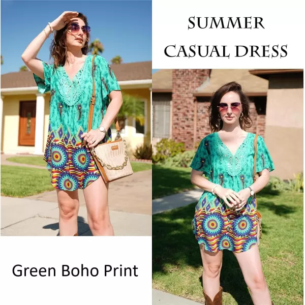 Ekouaer Swimsuit Cover Ups Women Lace Crochet VNeck Bikini Summer Beach Coverups Dress for Swimwear Bathing Suit03green Boho Print