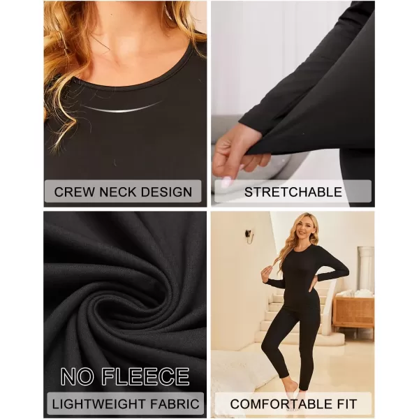 Ekouaer Thermal Underwear for Women Long Johns Sets Base Layer Lightweight 2 Pieces Pajams SetBlack
