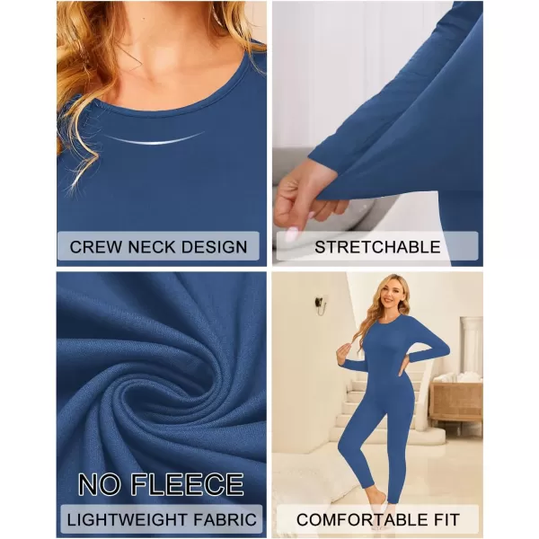 Ekouaer Thermal Underwear for Women Long Johns Sets Base Layer Lightweight 2 Pieces Pajams SetBlue