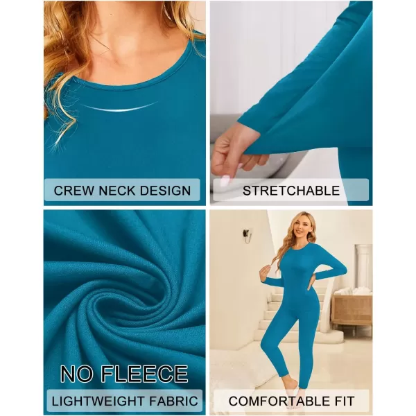 Ekouaer Thermal Underwear for Women Long Johns Sets Base Layer Lightweight 2 Pieces Pajams SetBlue Green
