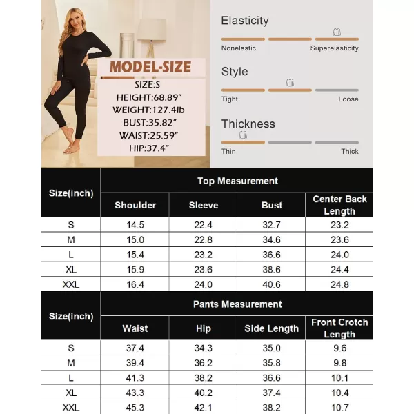 Ekouaer Thermal Underwear for Women Long Johns Sets Base Layer Lightweight 2 Pieces Pajams SetBrown