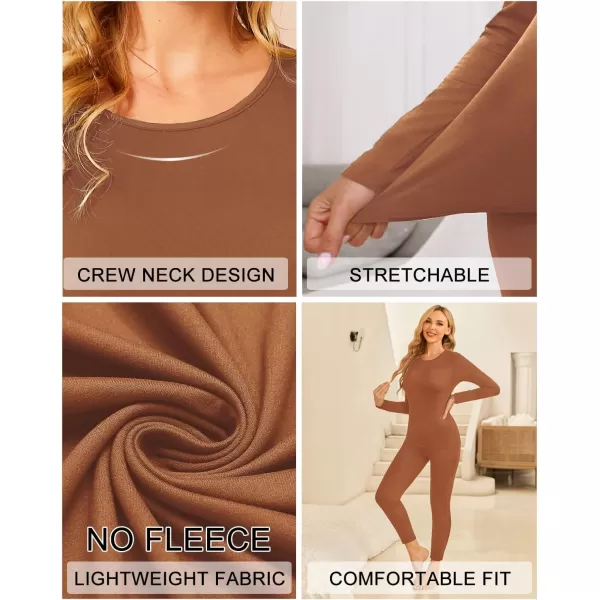 Ekouaer Thermal Underwear for Women Long Johns Sets Base Layer Lightweight 2 Pieces Pajams SetBrown
