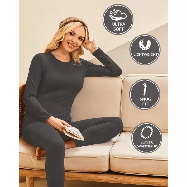 Ekouaer Thermal Underwear for Women Long Johns Sets Base Layer Lightweight 2 Pieces Pajams SetGrey
