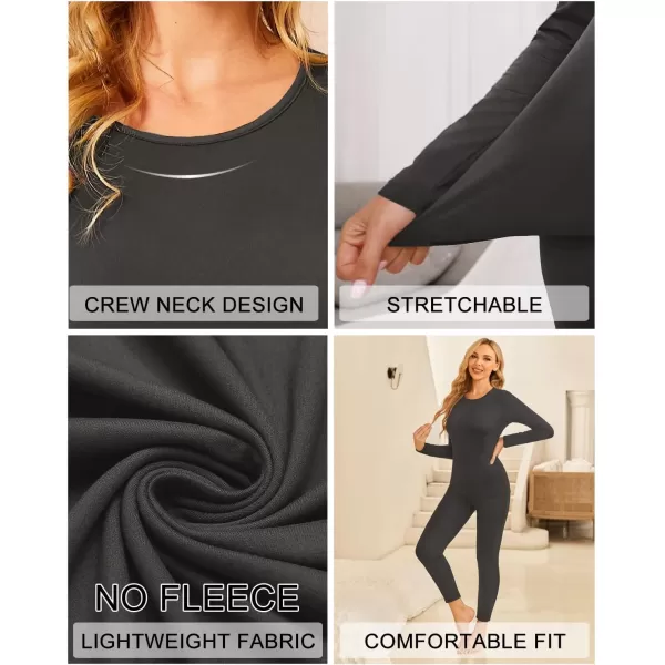 Ekouaer Thermal Underwear for Women Long Johns Sets Base Layer Lightweight 2 Pieces Pajams SetGrey