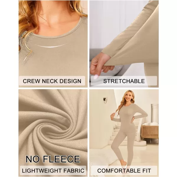 Ekouaer Thermal Underwear for Women Long Johns Sets Base Layer Lightweight 2 Pieces Pajams SetKhaki