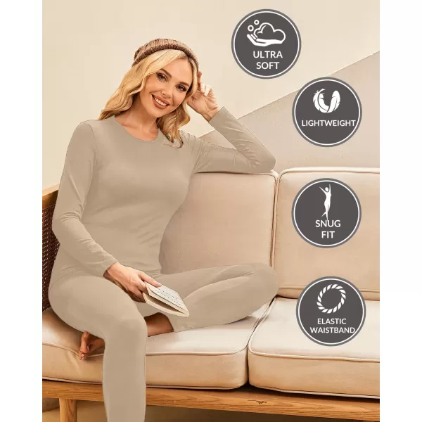 Ekouaer Thermal Underwear for Women Long Johns Sets Base Layer Lightweight 2 Pieces Pajams SetKhaki
