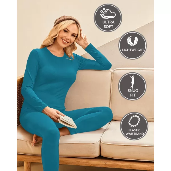 Ekouaer Thermal Underwear for Women Long Johns Sets Base Layer Lightweight 2 Pieces Pajams SetLake Blue