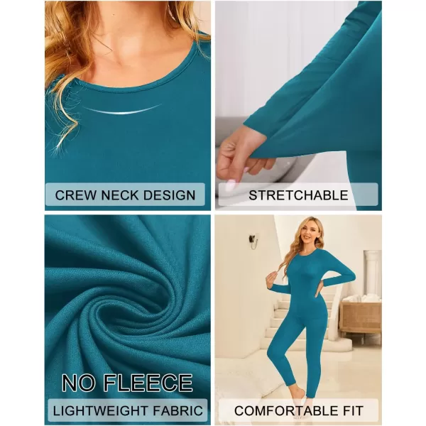 Ekouaer Thermal Underwear for Women Long Johns Sets Base Layer Lightweight 2 Pieces Pajams SetLake Blue