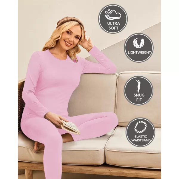 Ekouaer Thermal Underwear for Women Long Johns Sets Base Layer Lightweight 2 Pieces Pajams SetPink