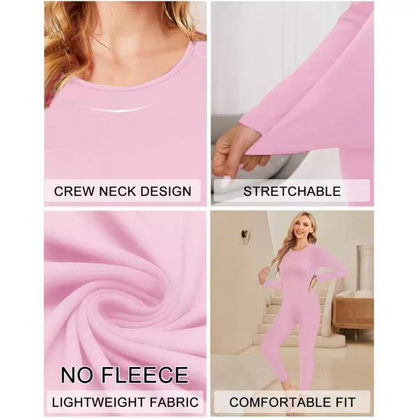 Ekouaer Thermal Underwear for Women Long Johns Sets Base Layer Lightweight 2 Pieces Pajams SetPink