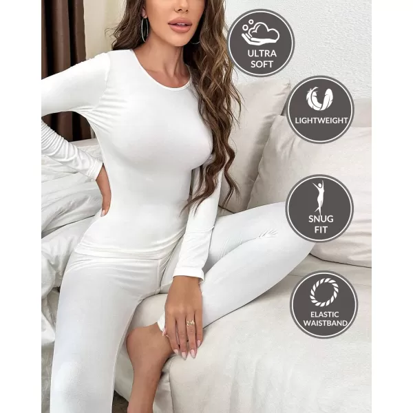 Ekouaer Thermal Underwear for Women Long Johns Sets Base Layer Lightweight 2 Pieces Pajams SetWhite