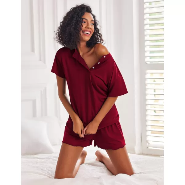 Ekouaer Tie Dye Pajamas Set Womens Loungewear Sleepwear 2 Piece PJ SetsSolid Colorwine Red