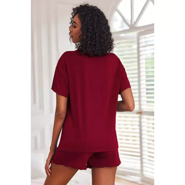 Ekouaer Tie Dye Pajamas Set Womens Loungewear Sleepwear 2 Piece PJ SetsSolid Colorwine Red