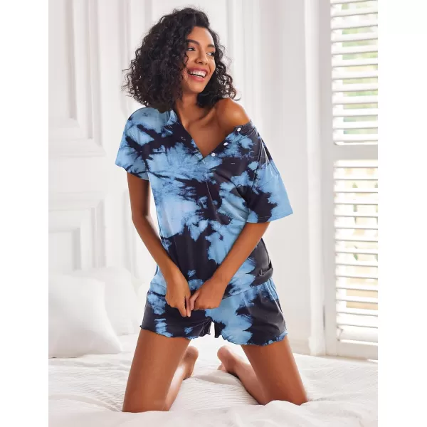 Ekouaer Tie Dye Pajamas Set Womens Loungewear Sleepwear 2 Piece PJ SetsTie Dye Black Blue Dark