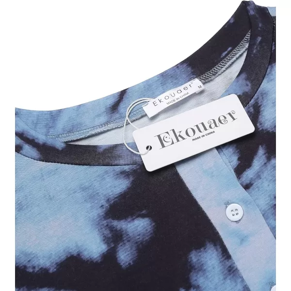 Ekouaer Tie Dye Pajamas Set Womens Loungewear Sleepwear 2 Piece PJ SetsTie Dye Black Blue Dark