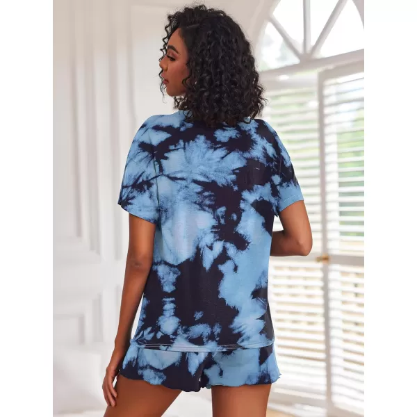 Ekouaer Tie Dye Pajamas Set Womens Loungewear Sleepwear 2 Piece PJ SetsTie Dye Black Blue Dark