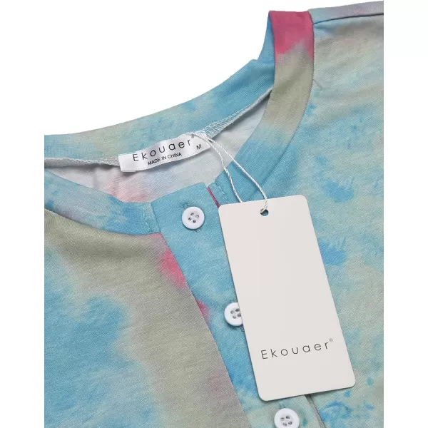 Ekouaer Tie Dye Pajamas Set Womens Loungewear Sleepwear 2 Piece PJ SetsTie Dye Blue Fuchsia Green