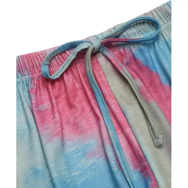 Ekouaer Tie Dye Pajamas Set Womens Loungewear Sleepwear 2 Piece PJ SetsTie Dye Blue Fuchsia Green