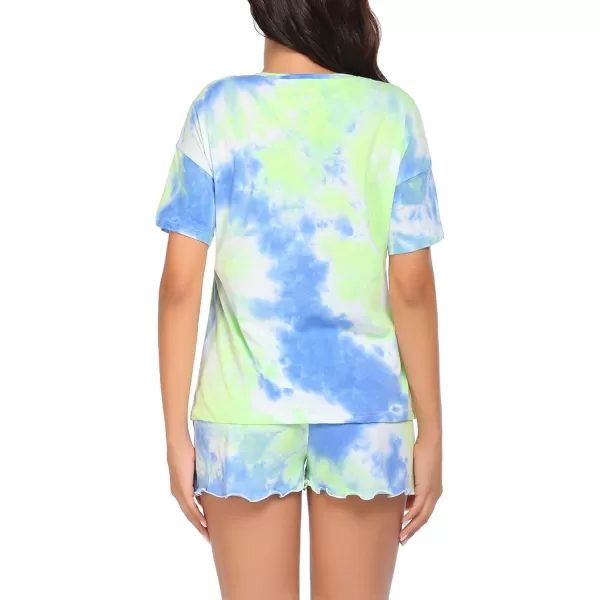 Ekouaer Tie Dye Pajamas Set Womens Loungewear Sleepwear 2 Piece PJ SetsTie Dye Blue Green