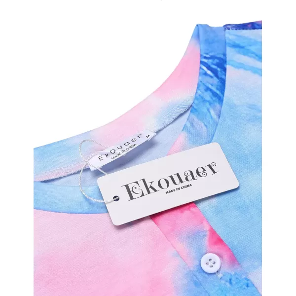 Ekouaer Tie Dye Pajamas Set Womens Loungewear Sleepwear 2 Piece PJ SetsTie Dye Blue Pink