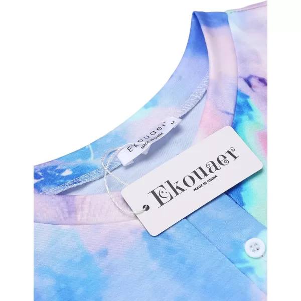 Ekouaer Tie Dye Pajamas Set Womens Loungewear Sleepwear 2 Piece PJ SetsTie Dye Blue Purple Green