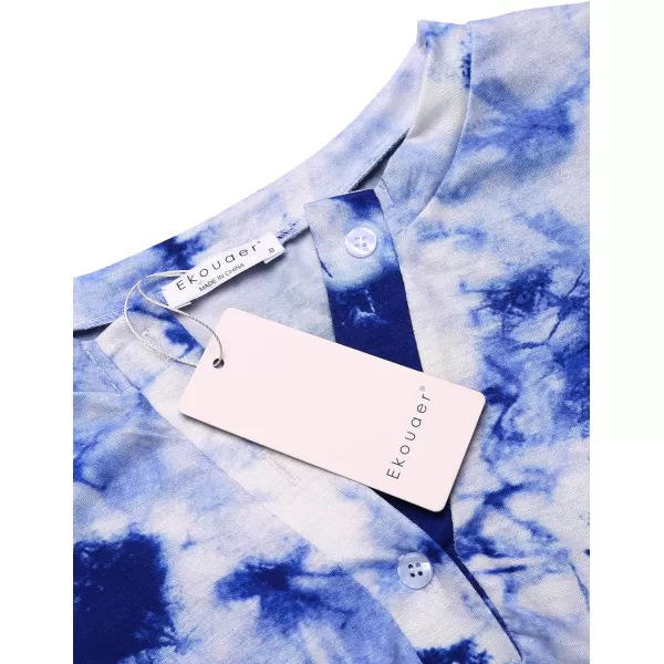 Ekouaer Tie Dye Pajamas Set Womens Loungewear Sleepwear 2 Piece PJ SetsTie Dye Blue White