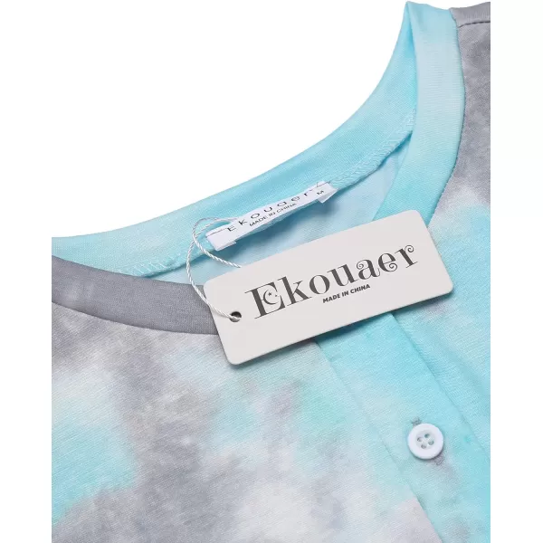 Ekouaer Tie Dye Pajamas Set Womens Loungewear Sleepwear 2 Piece PJ SetsTie Dye Cyan Gray