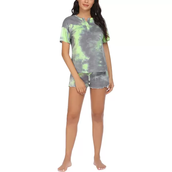 Ekouaer Tie Dye Pajamas Set Womens Loungewear Sleepwear 2 Piece PJ SetsTie Dye Gray Green