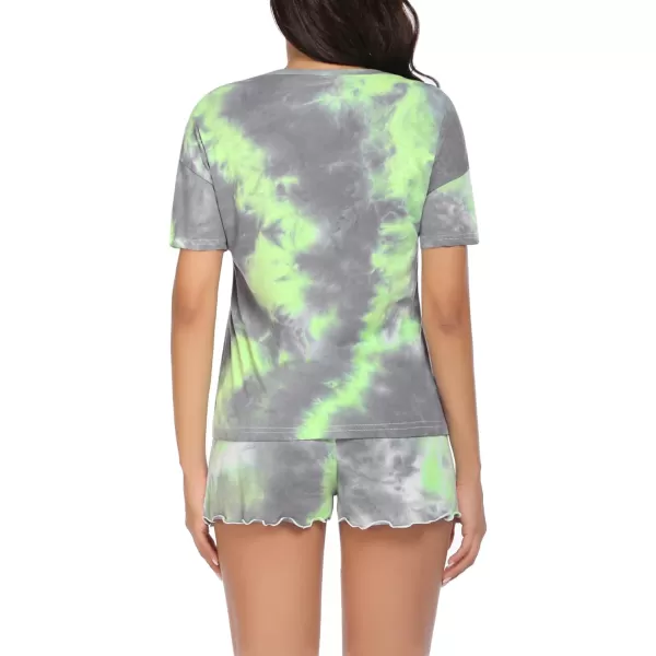 Ekouaer Tie Dye Pajamas Set Womens Loungewear Sleepwear 2 Piece PJ SetsTie Dye Gray Green