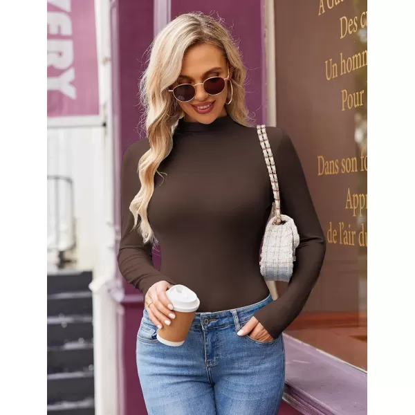 Ekouaer Turtleneck Shirt Women Long Sleeve Mock Neck Slim Fit Tops Thermal Base Layer Soft Lightweight Stretch UndershirtsBrown