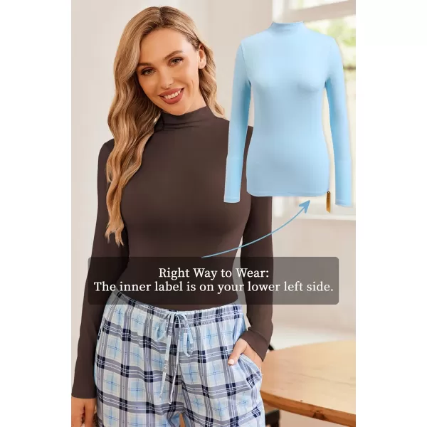 Ekouaer Turtleneck Shirt Women Long Sleeve Mock Neck Slim Fit Tops Thermal Base Layer Soft Lightweight Stretch UndershirtsBrown