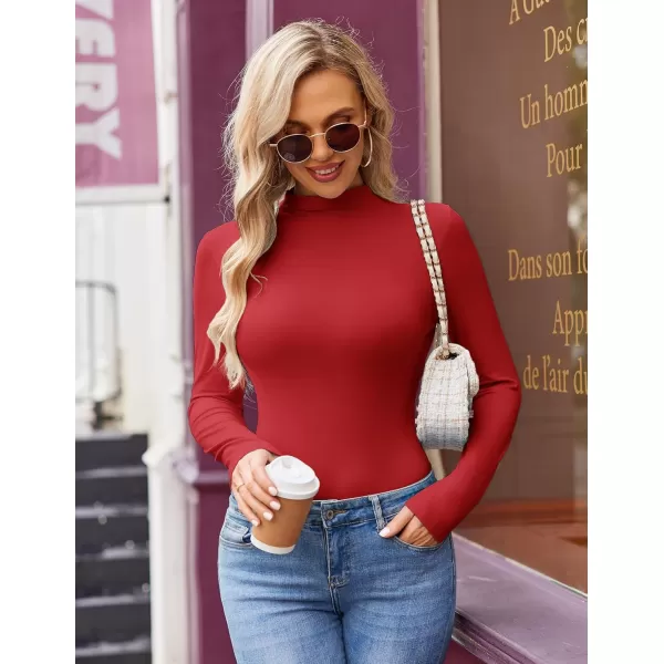 Ekouaer Turtleneck Shirt Women Long Sleeve Mock Neck Slim Fit Tops Thermal Base Layer Soft Lightweight Stretch UndershirtsRed
