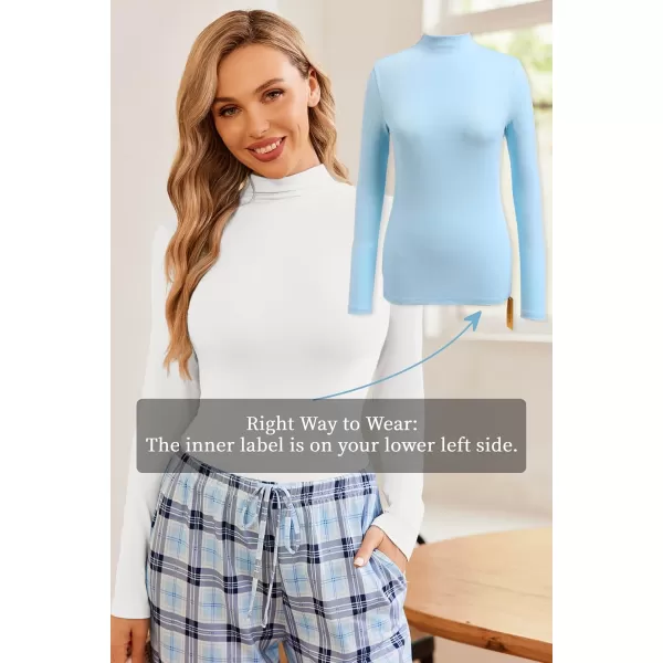 Ekouaer Turtleneck Shirt Women Long Sleeve Mock Neck Slim Fit Tops Thermal Base Layer Soft Lightweight Stretch UndershirtsWhite