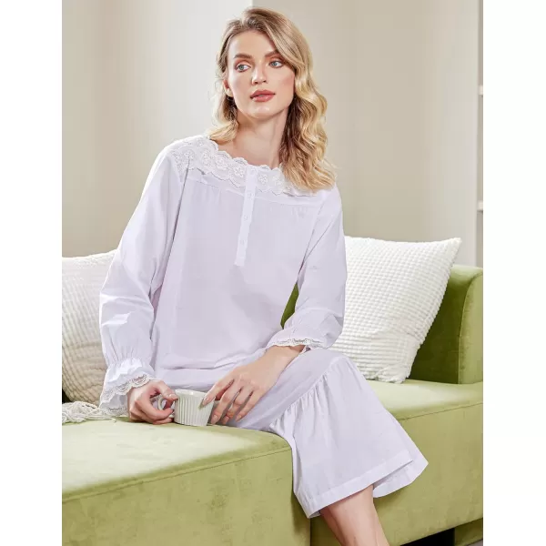 Ekouaer Victorian Nightgown Cotton Long Sleeve Vintage Old Fashioned Gown The Ring Costume for Women1white