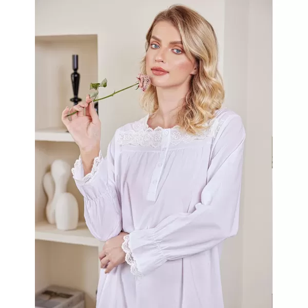 Ekouaer Victorian Nightgown Cotton Long Sleeve Vintage Old Fashioned Gown The Ring Costume for Women1white