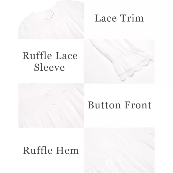 Ekouaer Victorian Nightgown Cotton Long Sleeve Vintage Old Fashioned Gown The Ring Costume for Women1white