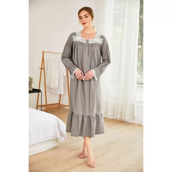 Ekouaer Victorian Nightgown Cotton Long Sleeve Vintage Old Fashioned Gown The Ring Costume for WomenGrey