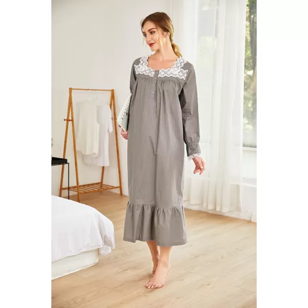 Ekouaer Victorian Nightgown Cotton Long Sleeve Vintage Old Fashioned Gown The Ring Costume for WomenGrey